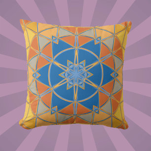 Cojín Decorativo Personalizado Mandala Naranja azul y amarillo