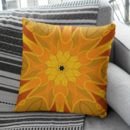 Cojín Decorativo Personalizado Mandala Naranja de flores amarillo y