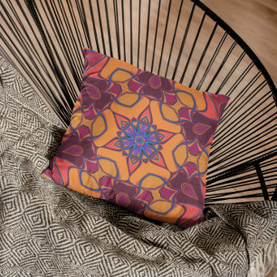 Cojín Decorativo Personalizado Mandala Naranja de flores morado y a