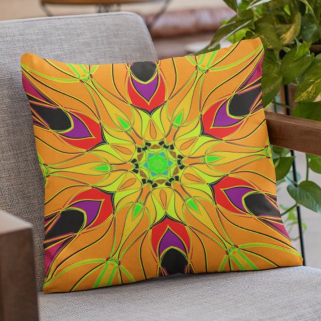 Cojín Decorativo Personalizado Mandala Naranja de flores verde y ro (Subido por el creador)