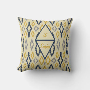 Cojín Decorativo Personalizado marroquí Ikat Blue Yellow