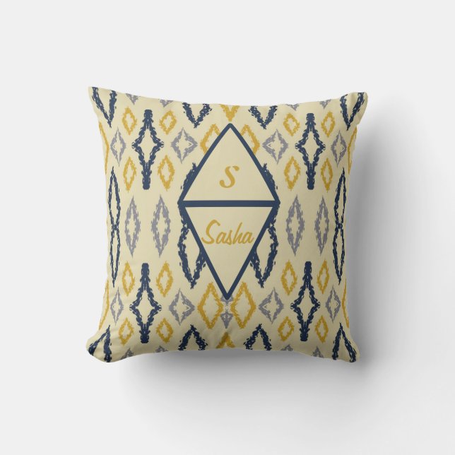 Cojín Decorativo Personalizado marroquí Ikat Blue Yellow (Anverso)