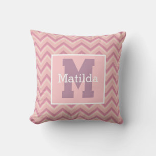Cojín Decorativo Personalizado Mauve Purple Pink Chevron Monograma