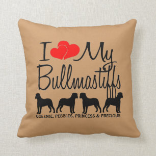 Cojín Decorativo Personalizado Me Encanta Mis Cuatro Bullmastiffs