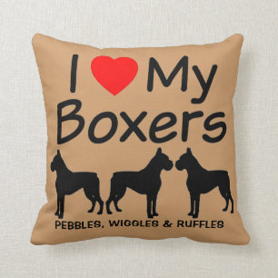 Cojín Decorativo Personalizado Me Encanta Mis Tres Boxeadores Perro