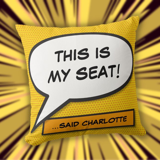 Cojín Decorativo Personalizado Mensaje Discurso Burbuja Comic (Custom Message Speech Bubble Fun Comic Book Throw Pillow)