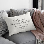 Cojín Decorativo Personalizado Moderno Donde Todo Empezó El día de<br><div class="desc">Celebra tu amor con esta moda y esta almohada romántica de tiro que presenta la ubicación y la fecha que conociste en una máquina de escribir y diseño de escritura de carbón, junto con flechas pintadas a mano. Elija su propio color y personalice este diseño personalizado con sus propios nombres...</div>