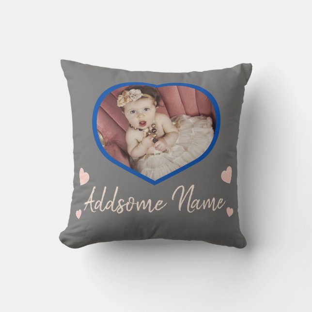 Cojín Decorativo Personalizado moderno Rubor Gris rosa foto corazón (Anverso)