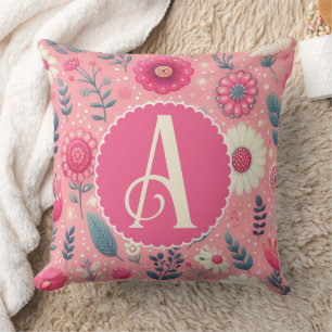 Cojín Decorativo Personalizado Monograma Blooms Encantados Rosa