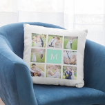 Cojín Decorativo Personalizado Monograma Collage de fotos simple cu<br><div class="desc">Una almohada blanca monograma con 8 fotos cuadradas dispuestas en una cuadrícula en la parte delantera y trasera, lo que hace un total de 16 fotos que se pueden reemplazar con fotos propias. También puede añadir su familia inicial para el monograma y cambiar el color de fondo del cuadro monograma...</div>