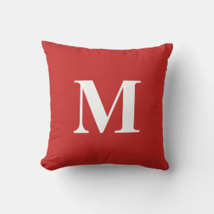 Cojín Decorativo Personalizado Monograma Editable Color Rojo Blanco