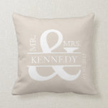 Cojín Decorativo Personalizado Monograma Keepsake Boda Pillow<br><div class="desc">Personalizado personalizado Monograma boda de mantenimiento o almohada de aniversario en palabras blancas, texto o tipografía en un fondo beige de lino en el frente y lino Beige en la parte posterior para almohadas y cojines de lanzamiento cuadrado. Personalizar con el apellido de la novia y del novio y fecha...</div>