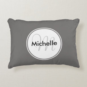 Cojín Decorativo Personalizado Monograma Nombre Círculo Acento Gris