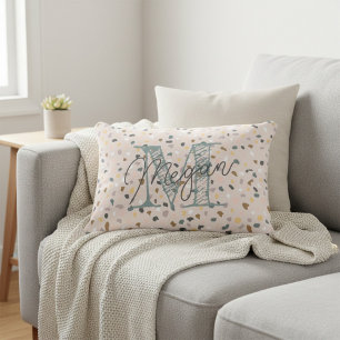 Cojín Decorativo Personalizado Monograma Patrón Terrazzo Neutral su