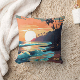 Cojín Decorativo Personalizado Monograma Tropical Beach Sunset
