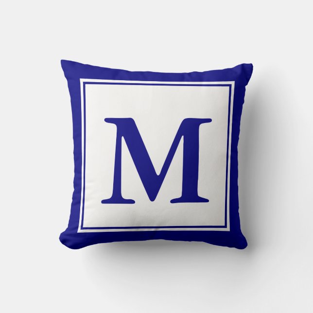 Cojín Decorativo Personalizado Monogramada Marina Azul y Blanco (Anverso)