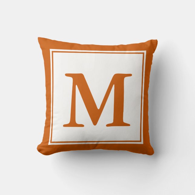 Cojín Decorativo Personalizado Monogramado Blanco y Naranja quemado (Anverso)