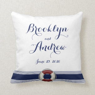 Cojín Decorativo Personalizado Monogramado Bodas Náuticos Blancos