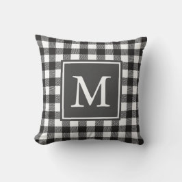 Cojín Decorativo Personalizado Monogramado Negro & Blanco Buffalo T