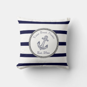 Cojín Decorativo Personalizado Nautical Anchor Naval Bandas azules 