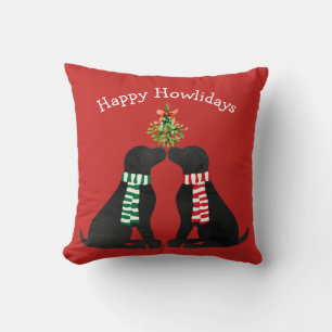 Cojín Decorativo Personalizado Navidad Black Labs Kissing Mistletoe