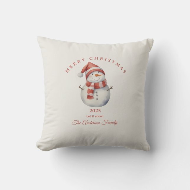 Cojín Decorativo Personalizado Navidades de acuarela de Snowman vív (Anverso)
