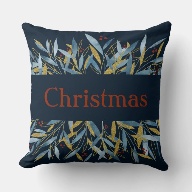 Cojín Decorativo Personalizado Navidades de invierno ramifica marco (Anverso)