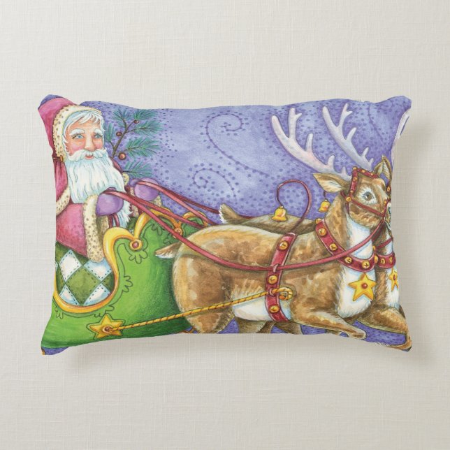 Cojín Decorativo Personalizado Navidades Santa Claus Sleigh Reindee (Anverso)