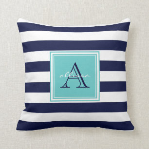 Cojín Decorativo PERSONALIZADO Navy Aqua Monogramado Con Tinta De A