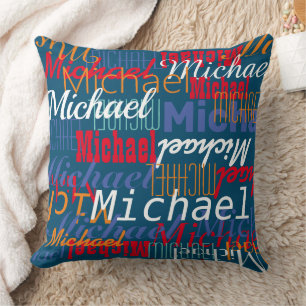 Cojín Decorativo Personalizado Nombre personal impreso Allover azul