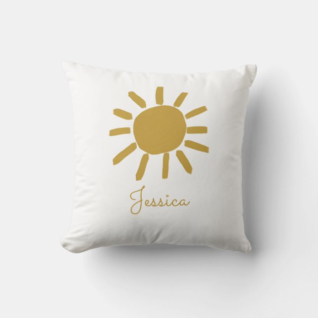 Cojín Decorativo Personalizado nombre personalizado bebé sol feliz  (Anverso)