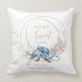 Cojín Decorativo Personalizado Octopus de color azul de la acuarela