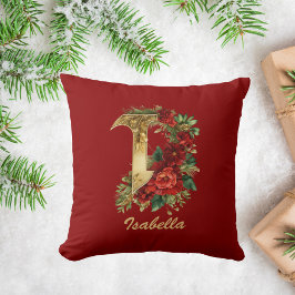 Cojín Decorativo Personalizado Ornate Monograma I Navidades Oro Roj