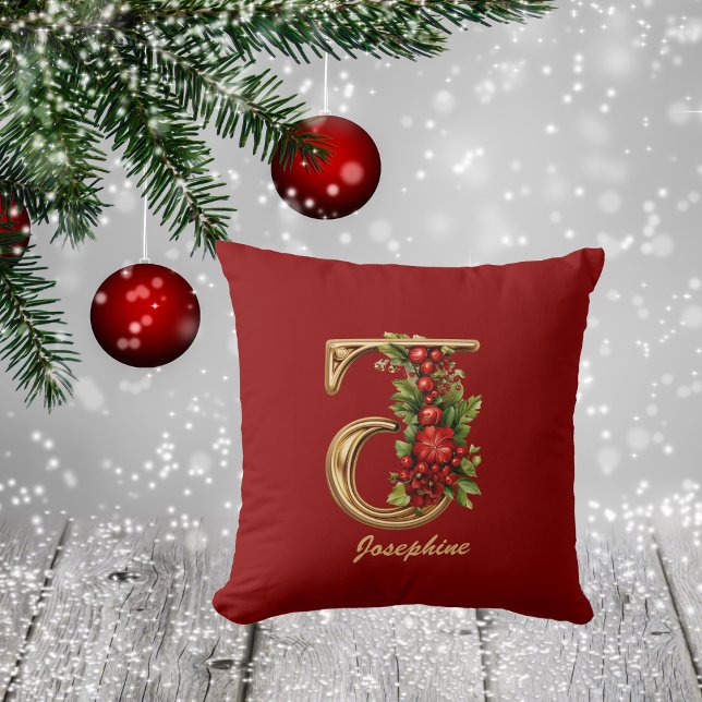 Cojín Decorativo Personalizado Ornate Monograma J Navidades Red Gol (Subido por el creador)