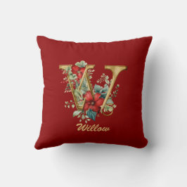 Cojín Decorativo Personalizado Ornate Monograma W Navidades Rojo Or