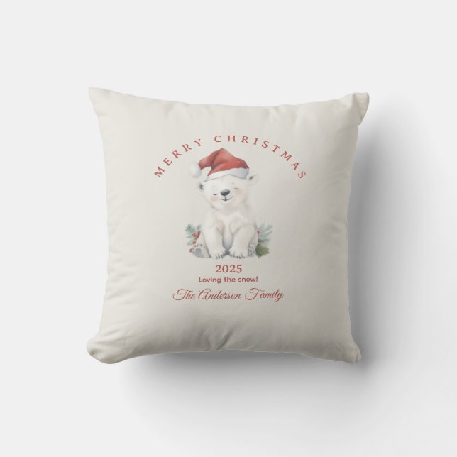 Cojín Decorativo Personalizado oso polar Navidades de acuarela víbo (Anverso)