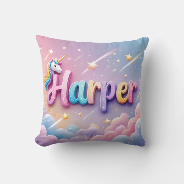 Cojín Decorativo Personalizado Pastel Unicornio Nombre Pillow (Anverso)