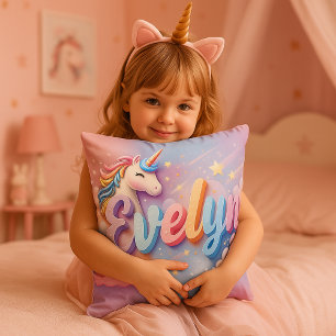 Cojín Decorativo Personalizado Pastel Unicornio Nombre Pillow
