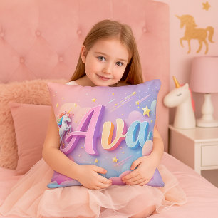 Cojín Decorativo Personalizado Pastel Unicornio Nombre Pillow