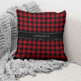 Cojín Decorativo Personalizado Plaid Rústico Rojo Y Negro