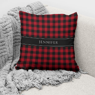 Cojín Decorativo Personalizado Plaid Rústico Rojo Y Negro