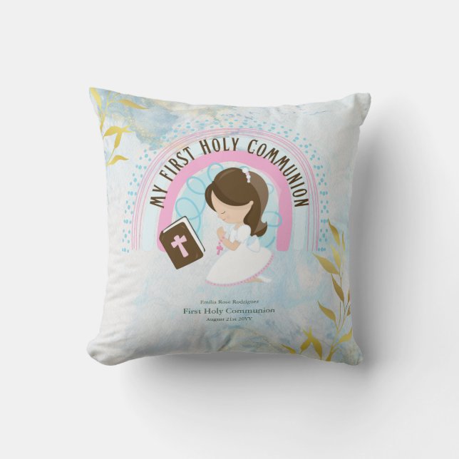 Cojín Decorativo Personalizado Primero Comunión Santa Chica de pelo (Anverso)