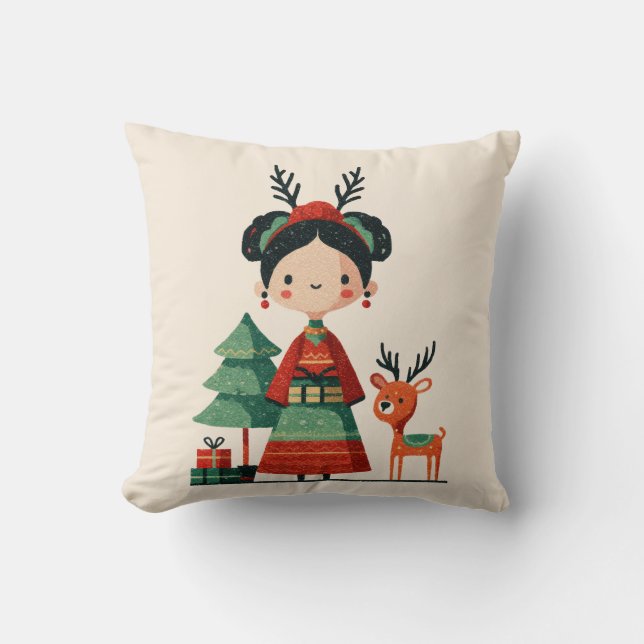 Cojín Decorativo Personalizado Retro Frida Kahlo Navidades simples  (Anverso)