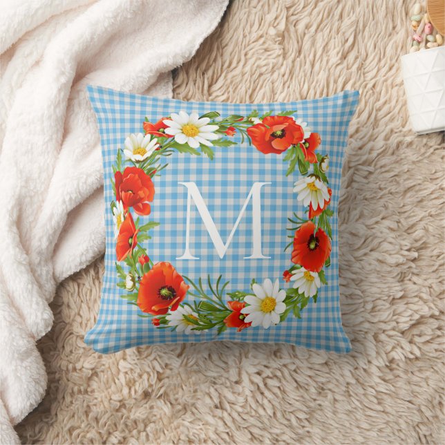 Cojín Decorativo Personalizado Rojo Poppies Blancos Daisies Amarill (Manta)
