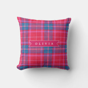 Cojín Decorativo Personalizado Rosa Fucsia Cuadros Preppy Personali