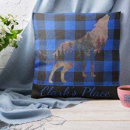 Cojín Decorativo Personalizado Rústico Búfalo Azul Plaid Wolf Wilde