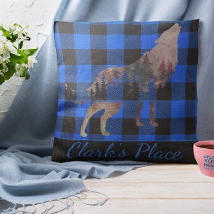 Cojín Decorativo Personalizado Rústico Búfalo Azul Plaid Wolf Wilde