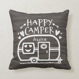 Cojín Decorativo Personalizado Rústico Camping Feliz Camper Dark Rv