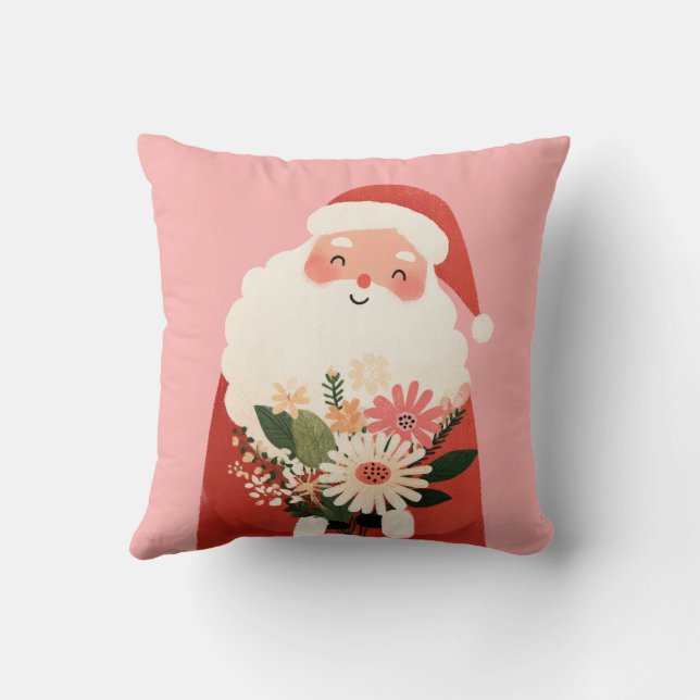 Cojín Decorativo Personalizado Santa Claus con flores: guardería na (Reverso)