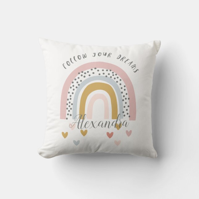 Cojín Decorativo Personalizado sigue tu nombre arcoiris rosado (Anverso)